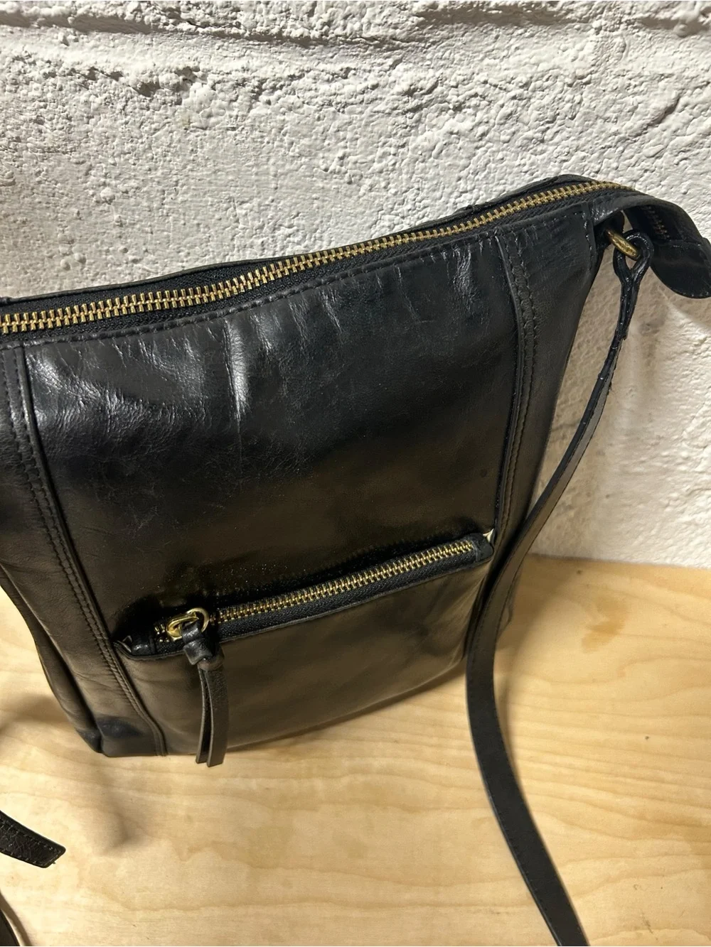 Vintage Lodis Black Smooth Genuine Leather Crossbody Bag